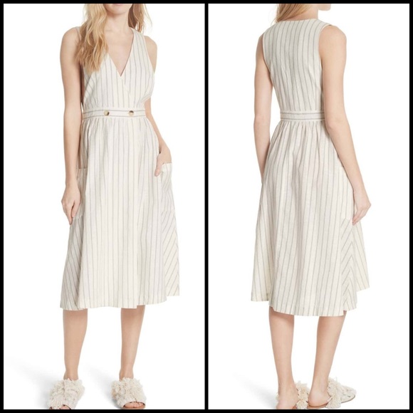 Free People Wrap Pinstripe Cotton Midi Dress - Picture 3 of 14